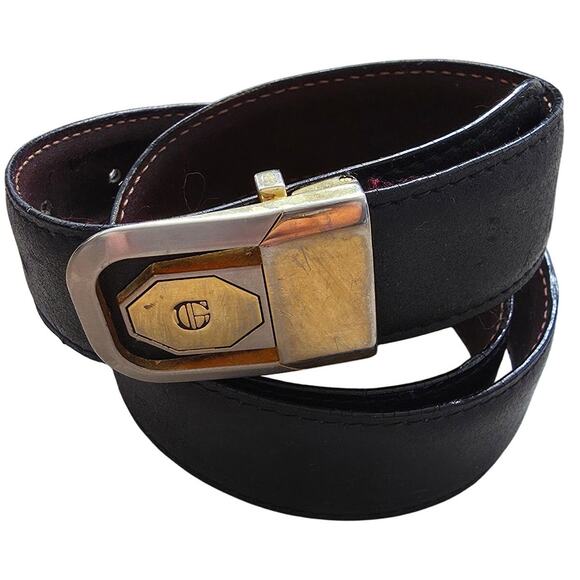 Vintage Gino Ferruzzi Mixed Metal Black Leather Belt One Size Minimalist Basic - Picture 1 of 8